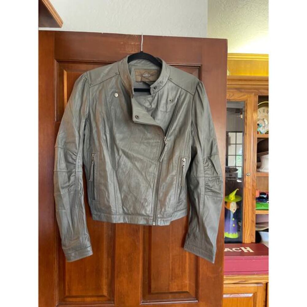 Emilie D leather moto jacket gray L